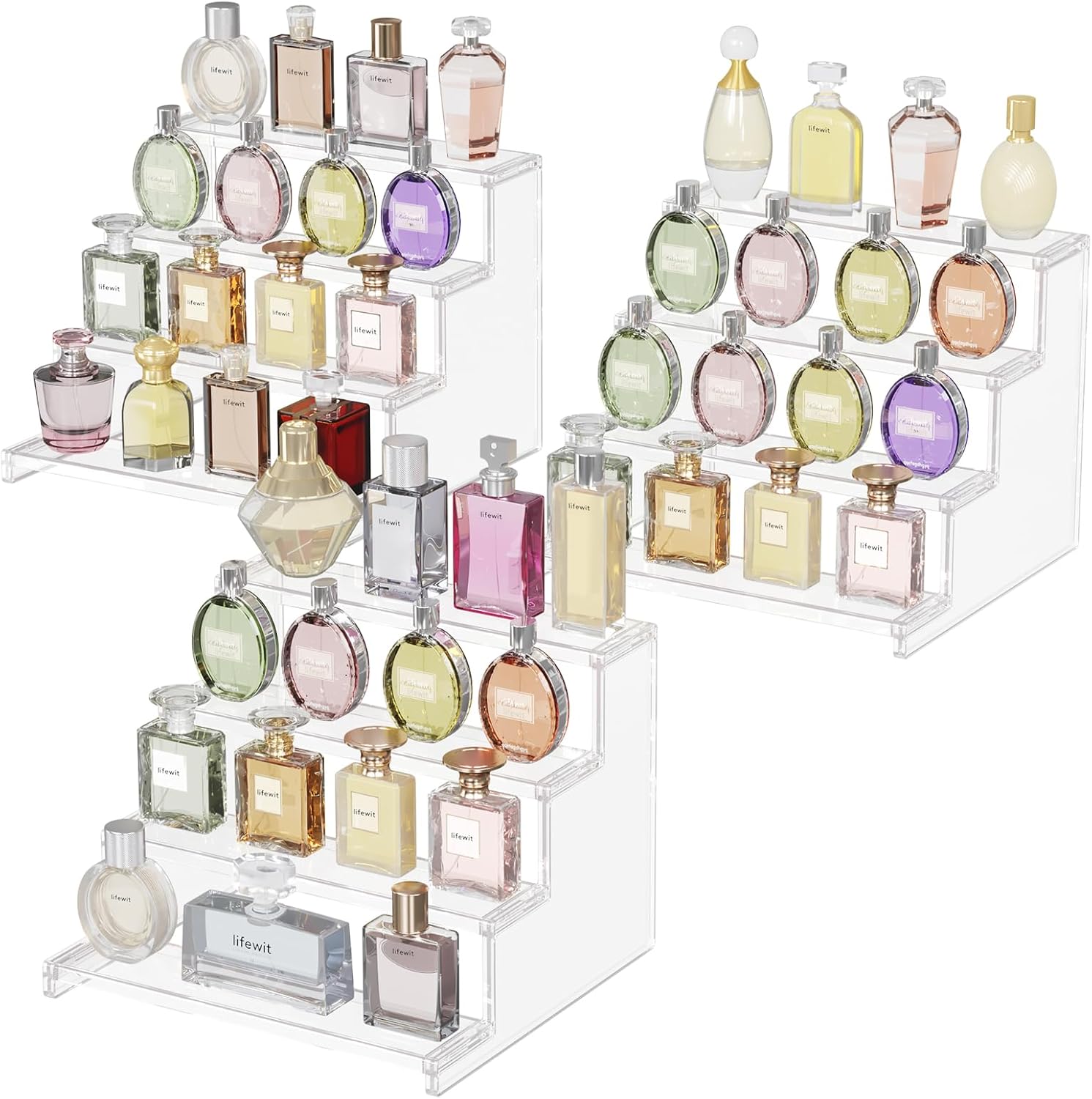Display Risers Set - 4-Tier Clear Plastic Display Riser, Tool-Free