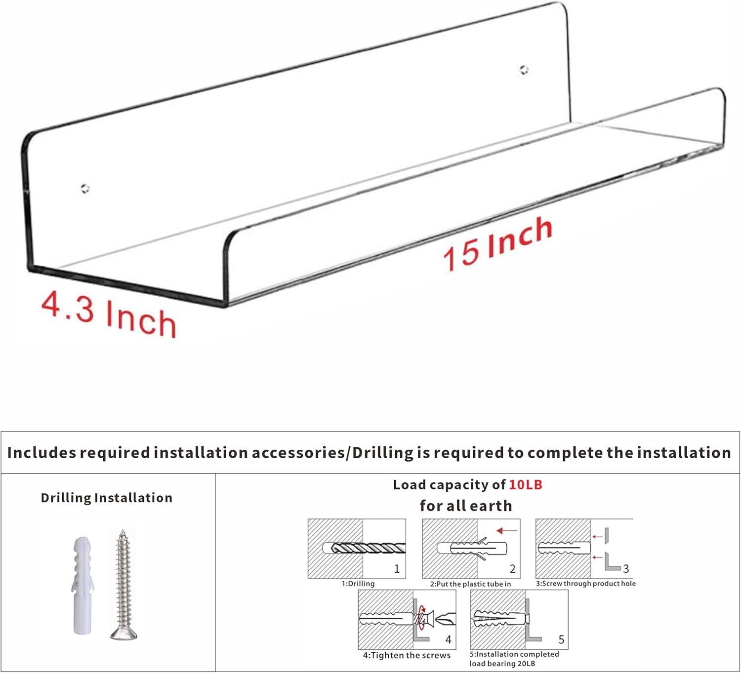 4 Pack Clear Acrylic Floating  - Pop Display Shelf ulasan dan harga